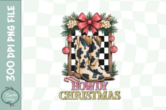 Howdy Christmas Retro Cowgirl Cowboy PNG