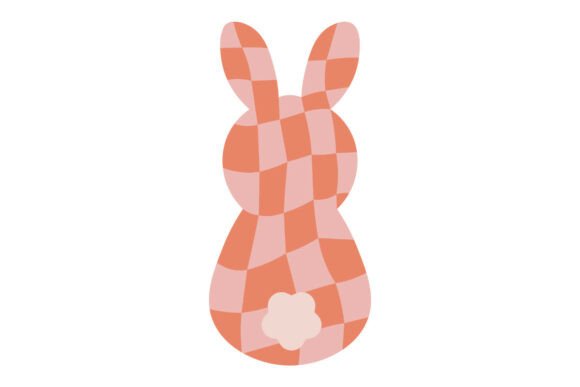 Pink Checkerboard Retro Easter Bunny Silhouette