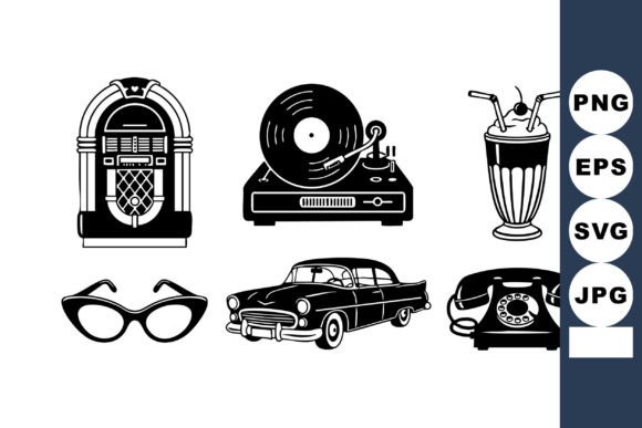 Vintage Jukebox Retro Icons Vector Review